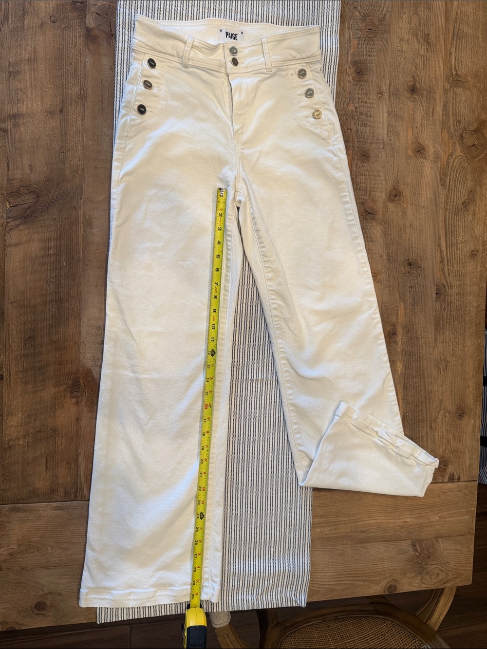 PAIGE Off-White Sailor Button High-Rise Jeans